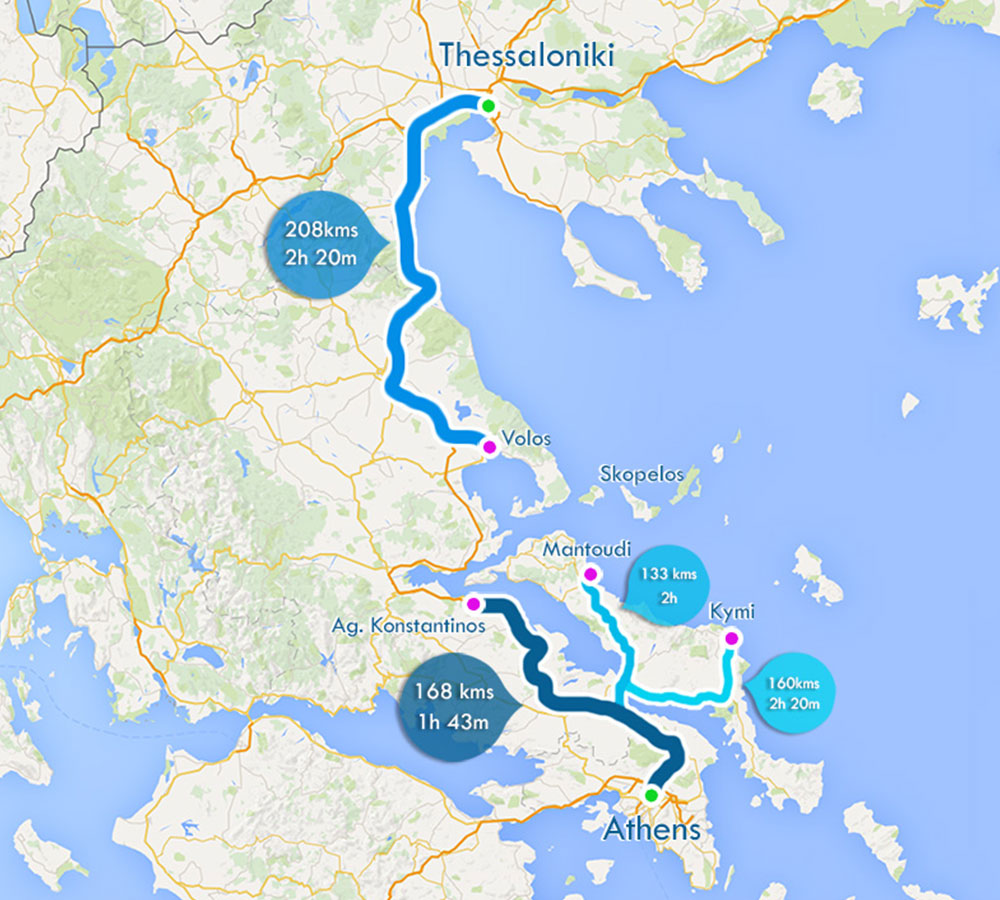 From Athens to Volos by car
